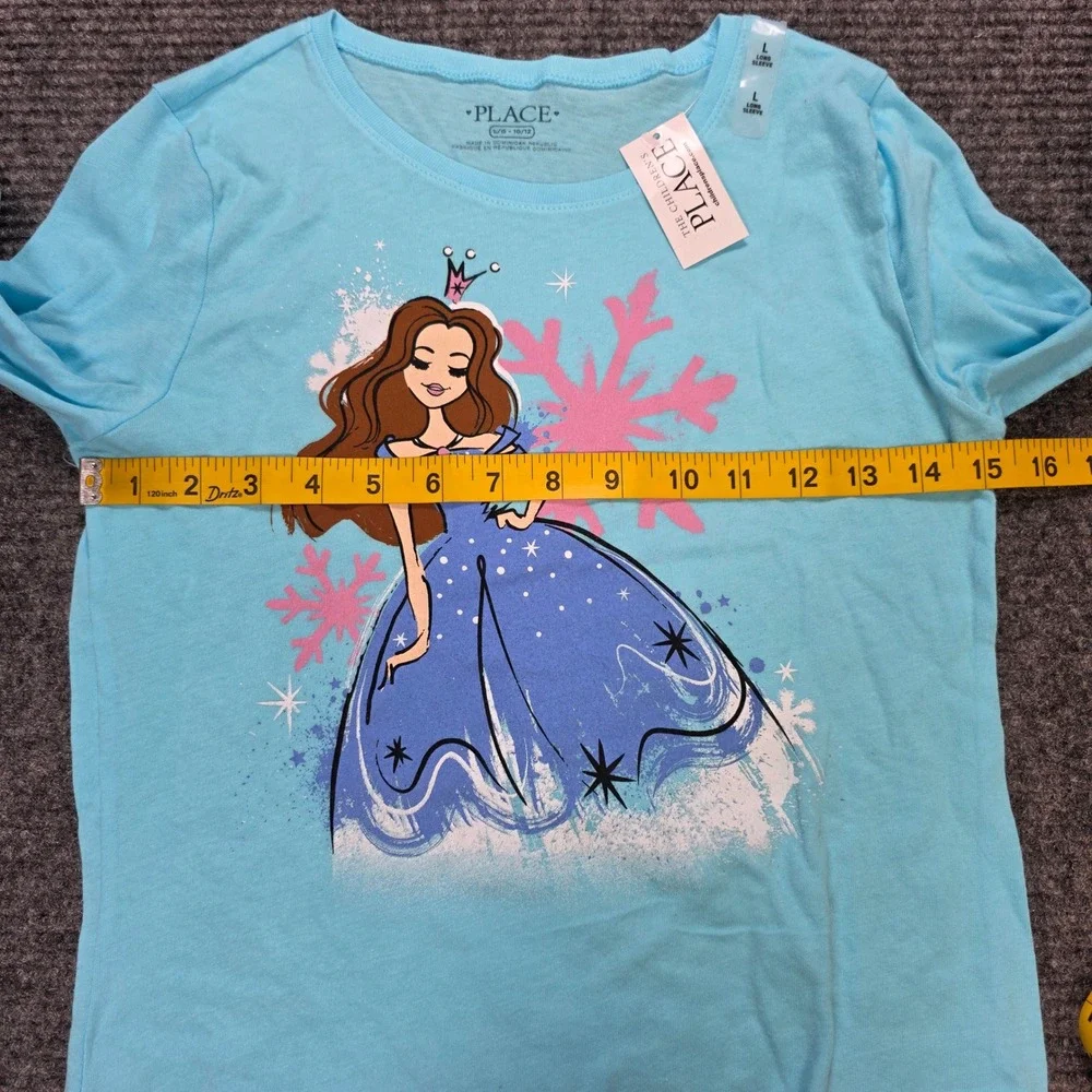 The Children's Place Princess Tee Girl's Size L 10/12 Spa Blue Long Sleeve NWT